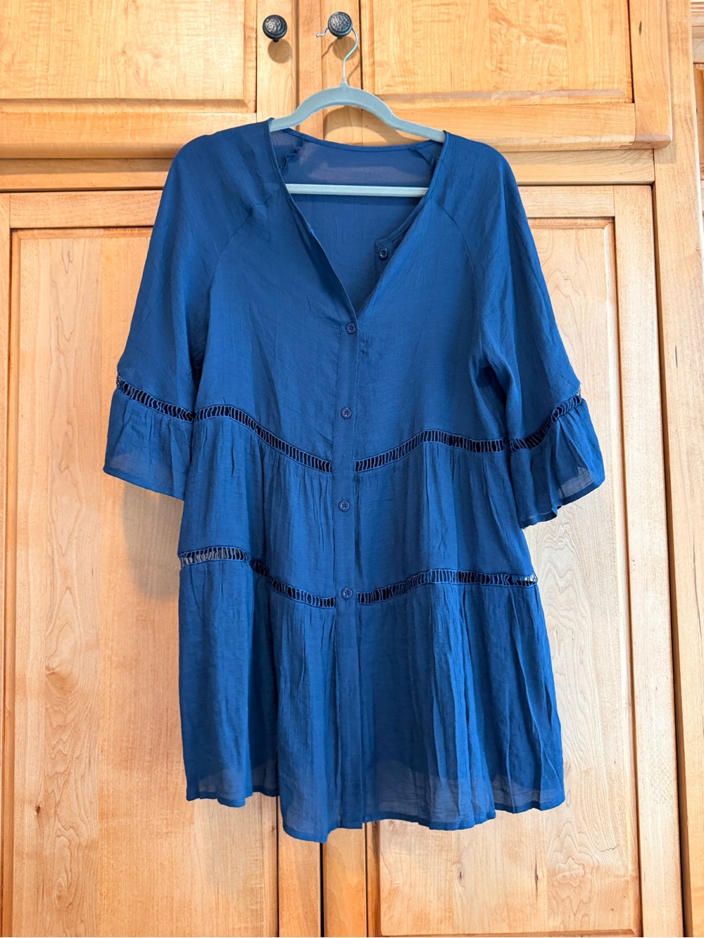 Cupshe Navy Button-Front Tiered Swim Coverup Never Worn